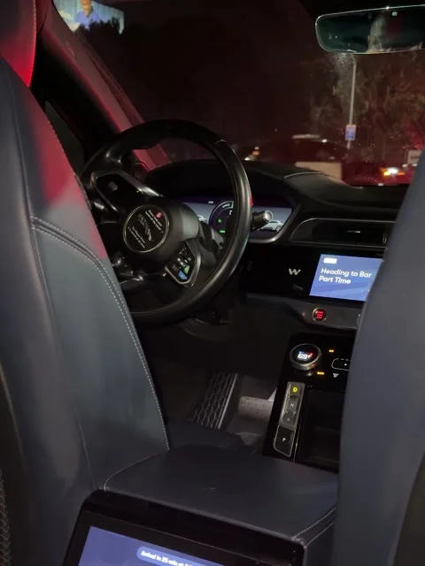 Self-Driving Taxi Interior with Digital Screens at Night Stock Footage 301819935