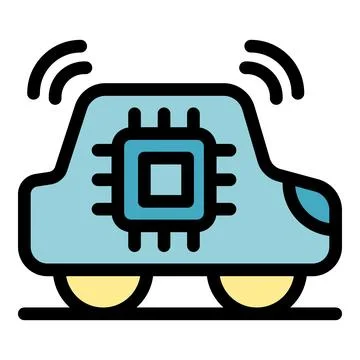 Self driving vehicle using artificial intelligence and emitting radio waves,  Stock Illustration