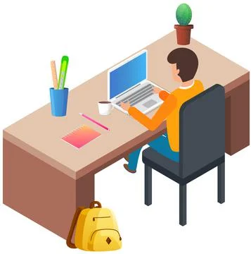 Self education, study and gain new knowledge. Student sitting at table working 스톡 일러스트