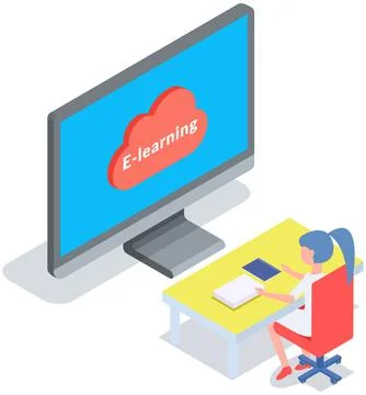 Self education, study and gain new knowledge. Student sitting at table working 스톡 일러스트