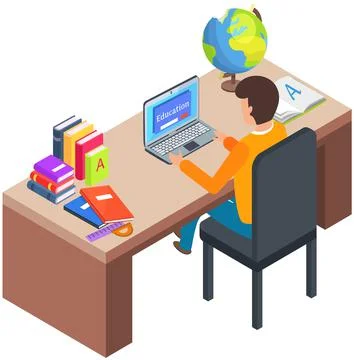 Self education, study and gain new knowledge. Student sitting at table working Illustrazione stock