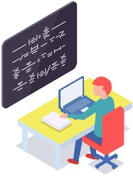 Self education, study and gain new knowledge. Student sitting at table working Stock Illustration