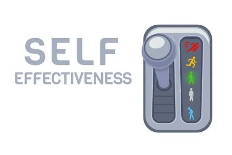 Self effectiveness level gear box over white background, concept poster to Stock Illustration