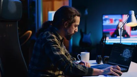 Self employed developer updating AI machine learning algorithm Stock Photos