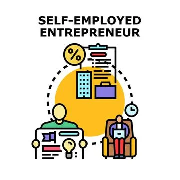 Self employed entrepreneur developing business and strategy 库存插图