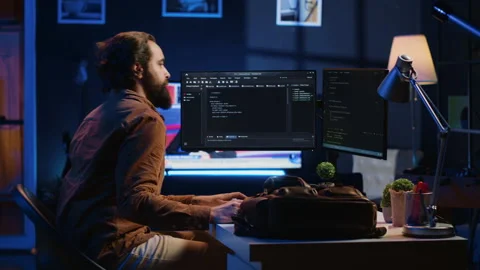Self employed IT specialist starting job shift in apartment Stock Footage 265508063