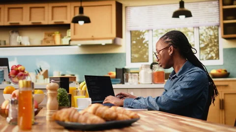 Self-employed woman telecommuting with generative artificial intelligence Stock Footage 344242688