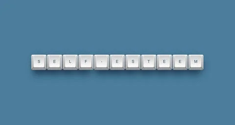 Self-esteem text on a 3d keyboard button with shadow concept series Stockillustratie