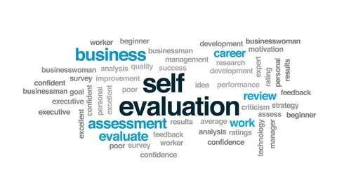 Self evaluation animated word cloud, text design animation. Stock Footage 81535054