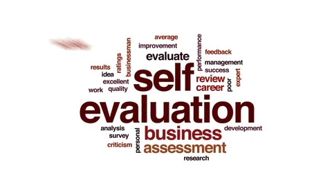 Self evaluation animated word cloud, text design animation. Stock Footage 82352992