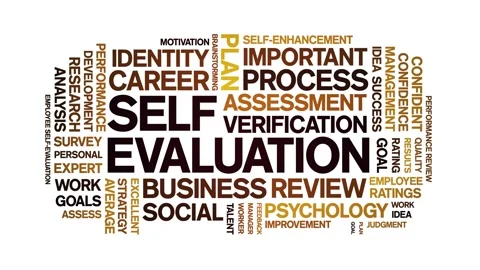 Self Evaluation animated word cloud,animation kinetic typography seamless loop. Stock Footage 271235850