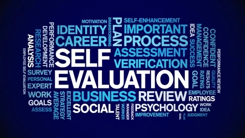 Self Evaluation animated word cloud,animation kinetic typography seamless loop. Stock Footage 271236169