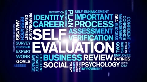 Self Evaluation animated word cloud,animation kinetic typography seamless loop. Stock Footage 271236282