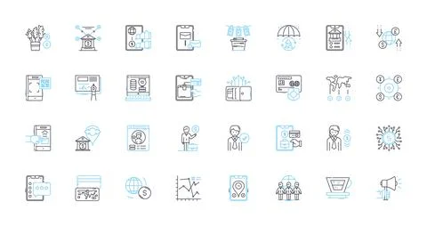 Self-executing contracts linear icons set. Blockchain, Decentralization Stock Illustration