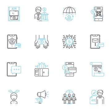 Self-executing contracts linear icons set. Blockchain, Decentralization Stock Illustration