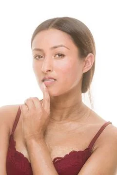 Self-expression Sclerosis unaltered dermatitis skincare. Latin woman lingerie Stock Photos