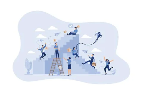 Self growth and personal development progress stages flat person concept. Rea Stock Illustration
