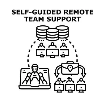 Self guided remote team support digital management concept Illustrazione stock