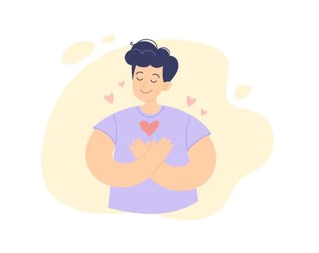 Self help concept. Young positive man with his hand on the chest with heart Illustration