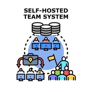 Self hosted team system concept with data storage Illustrazione stock