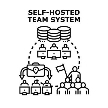 Self hosted team system concept with data storage Illustrazione stock