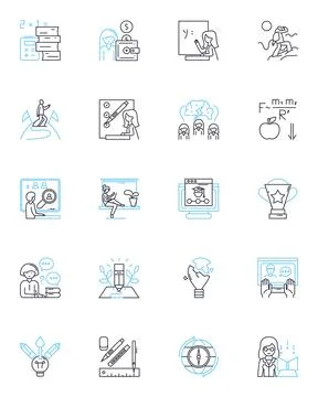 Self-improvement linear icons set. indfulness, Growth, Reflection, Progression Illustrazione stock