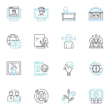 Self-improvement linear icons set. indfulness, Growth, Reflection, Progression Illustrazione stock