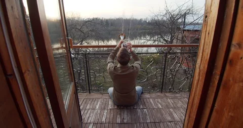 Self-isolation on the balcony. talent development. Stock Footage 130136886