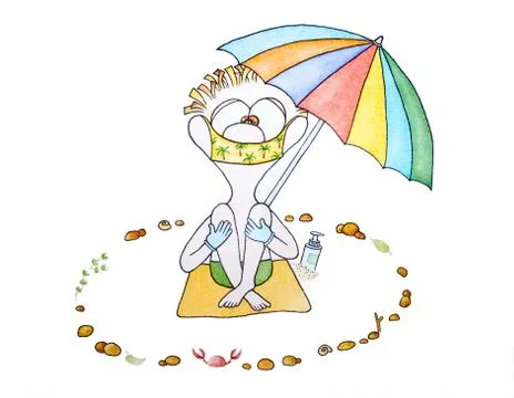 Self isolation on the beach Stock Illustration