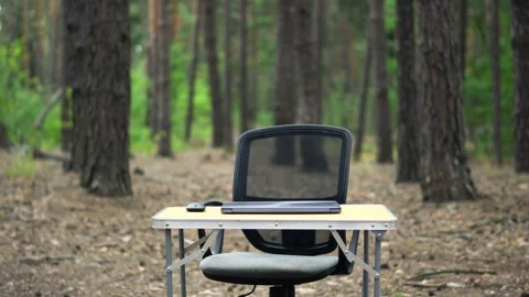 Self-isolation concept Place of Work in the Forest Stock Footage 138632030