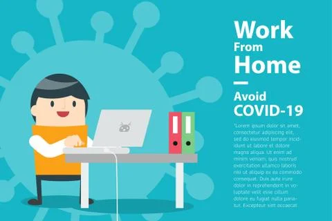 Self isolation concept Young man working Stock Illustration