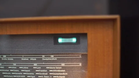Self-isolation at home COVID-19. Radio wave tuning indicator of the old radio Stock Footage 115079734