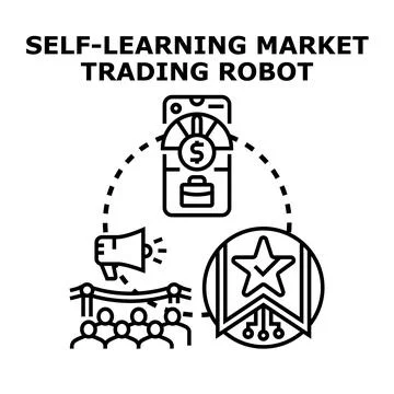 Self learning market trading robot concept vector illustration Stock Illustration