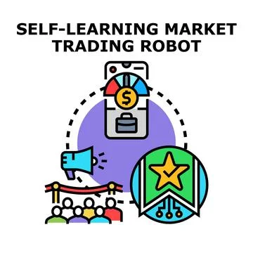 Self learning market trading robot concept vector illustration Stock Illustration