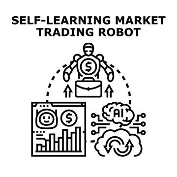 Self learning robot trading on digital market exchange Stock Illustration