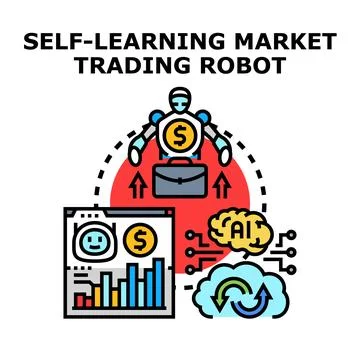 Self learning robot trading on digital market exchange Stock Illustration