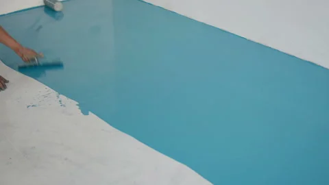 Self-leveling blue epoxy floor Stock Footage 149389744