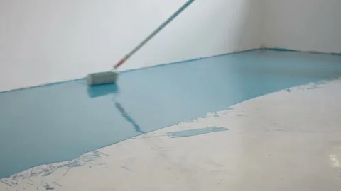 Self-leveling blue epoxy floor Stock Footage 149389767