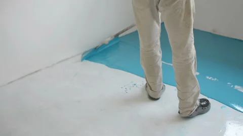Self-leveling blue epoxy floor Stock Footage 149390305