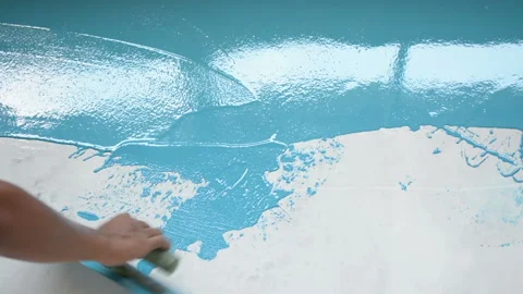 Self-leveling blue epoxy floor Stock Footage 149390721