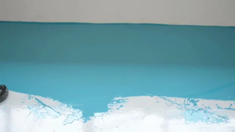 Self-leveling blue epoxy floor Stock Footage 149390959