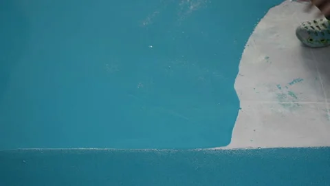 Self-leveling blue epoxy floor Stock Footage 149391187