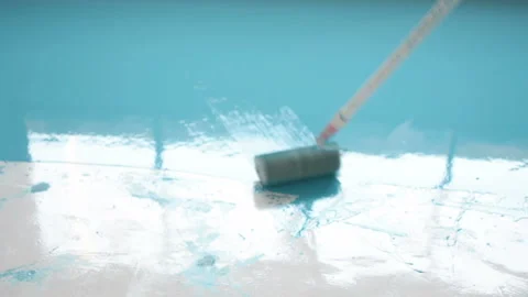 Self-leveling blue epoxy floor Stock Footage 149391263