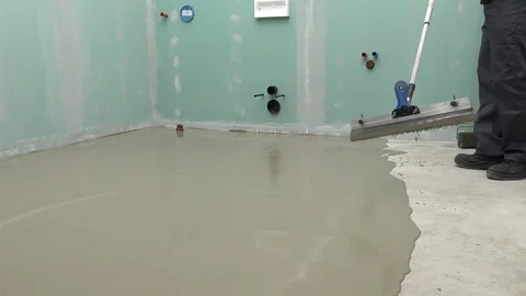 Self leveling screed in bathroom Stock Footage 111950583
