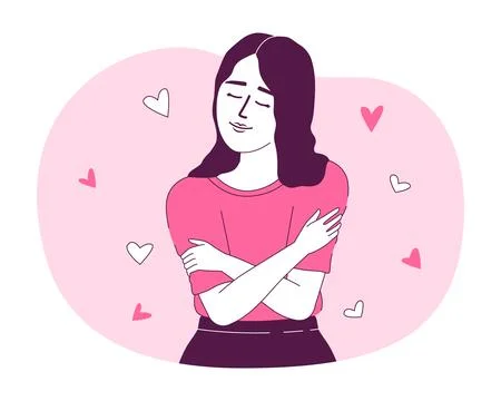 Self love and acceptance 2D vector isolated linear illustration Stock Illustration