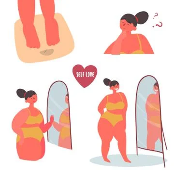 Self love. Plus size body positive woman Stock Illustration