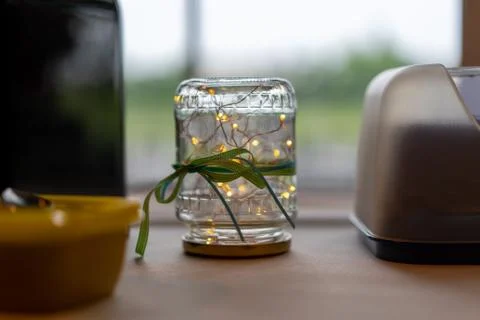 Self made LED lighting in a jar on a party Stock Photos