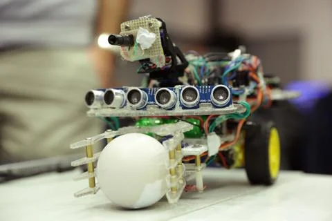 Self-made robot by student Fotos de archivo