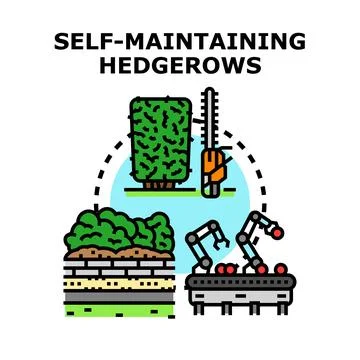 Self maintaining hedgerows concept with automated garden technology Stock Illustration