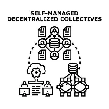 Self managed decentralized collectives distributing information network Stock Illustration